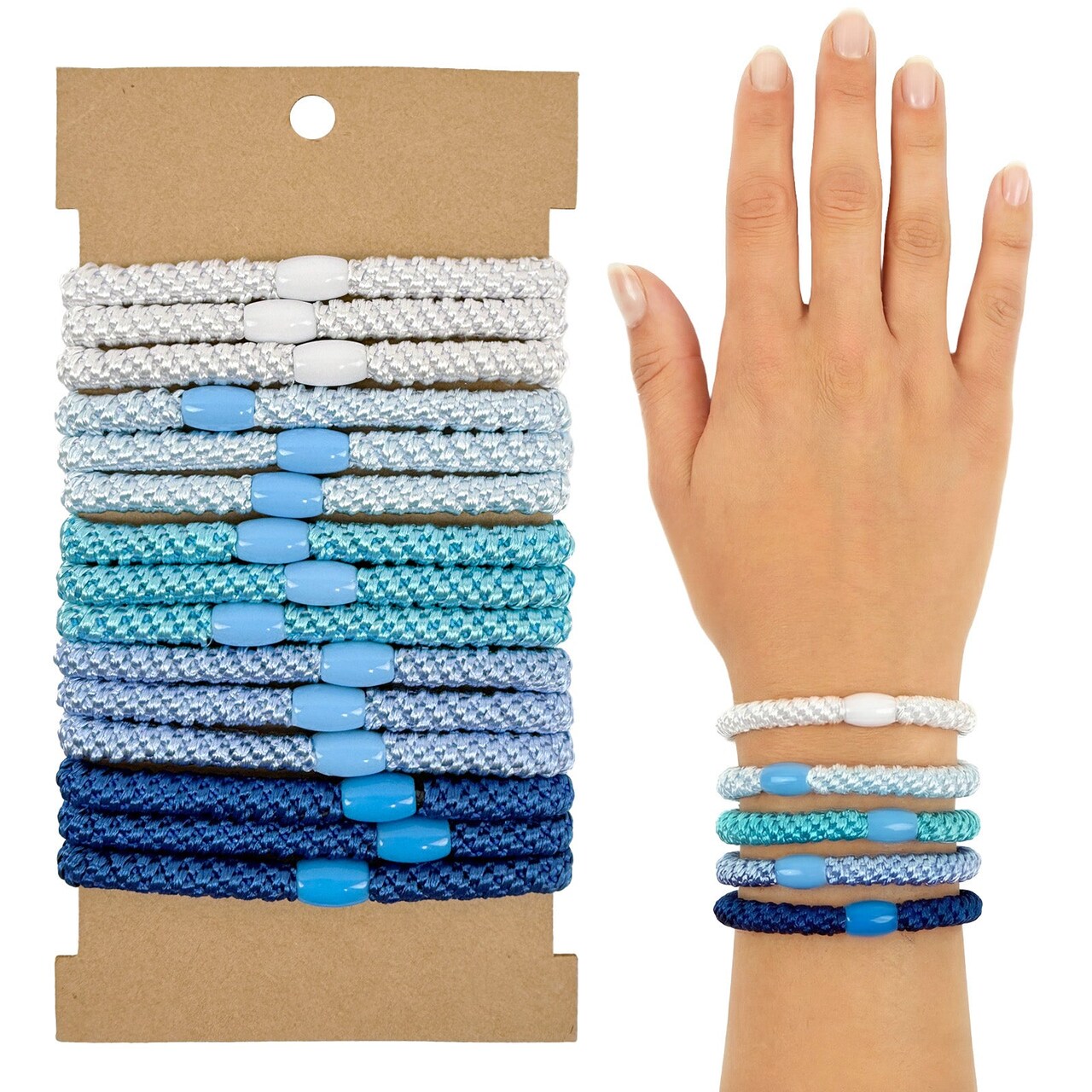 Wrapables Braided Elastic Hair Ties for Women, No Damage Hairbands for Thick Ponytails (15pcs), Blues